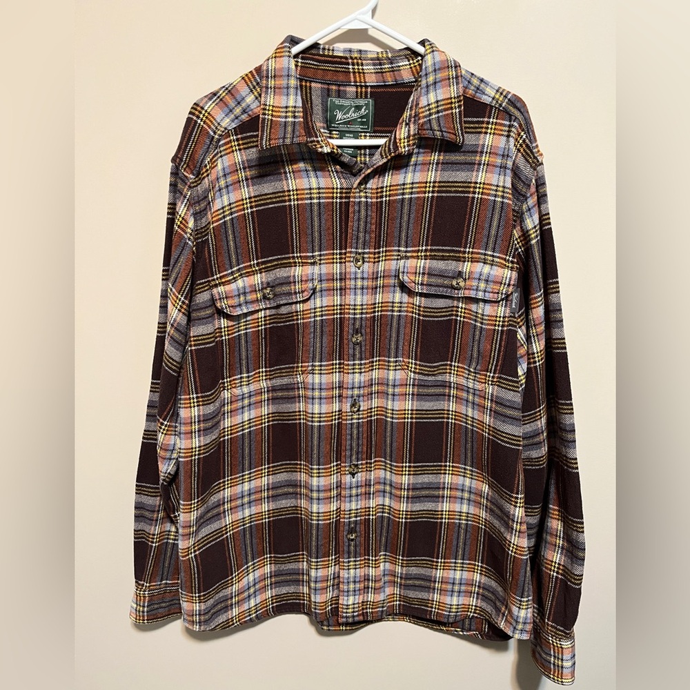 Woolrich Brown and Blue Plaid Flannel Men's Shirt, size L